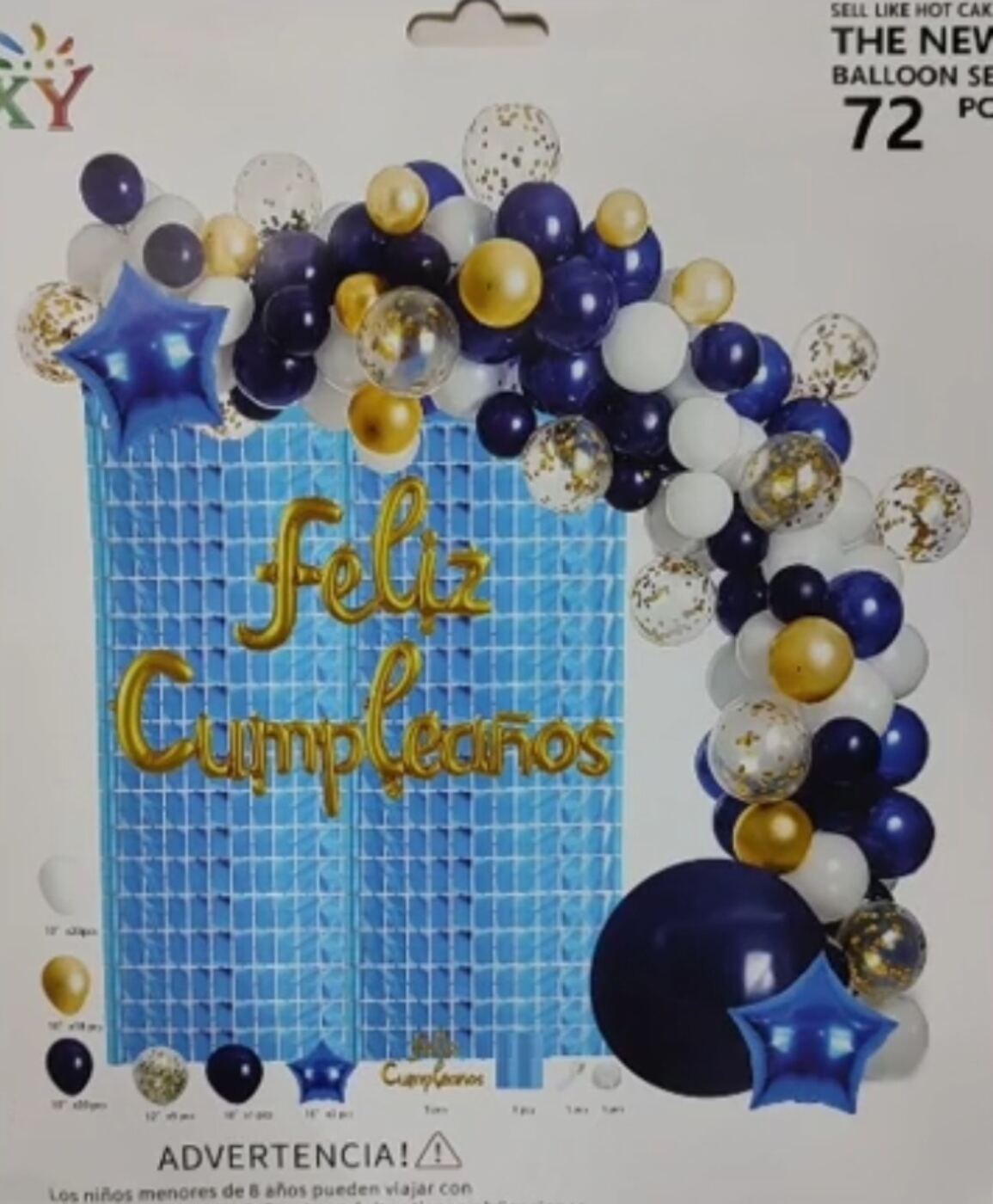 Set de globos azul, blanco y dorado para cumpleaños