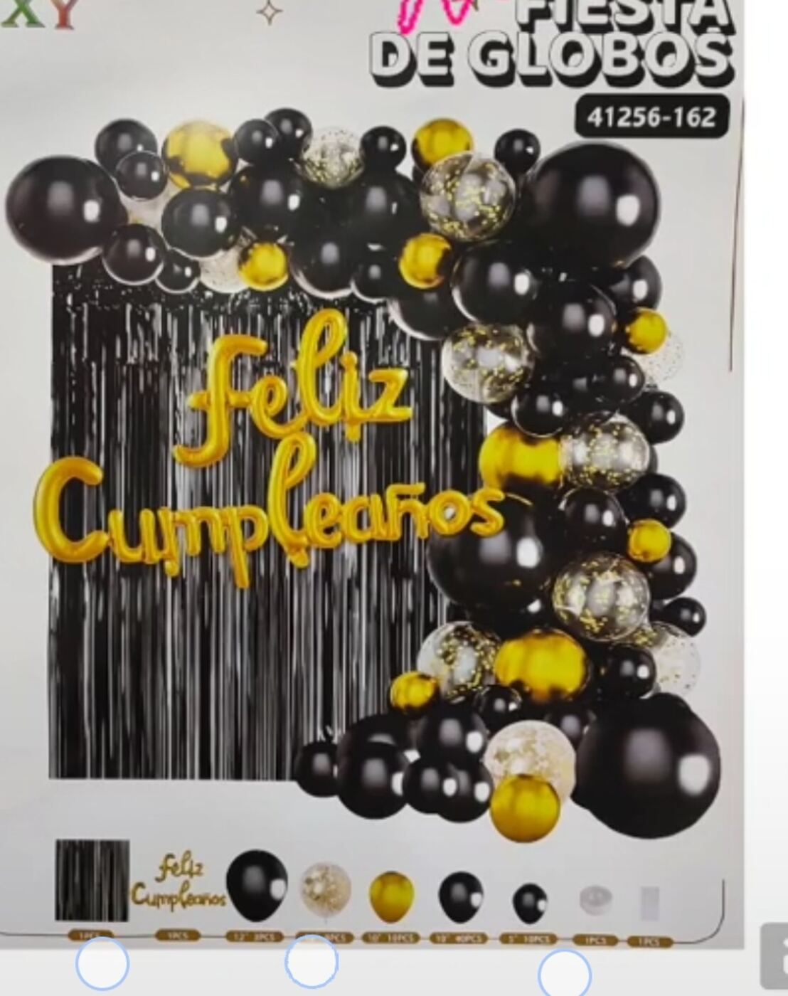 Set de globos negro y dorado para cumpleaños