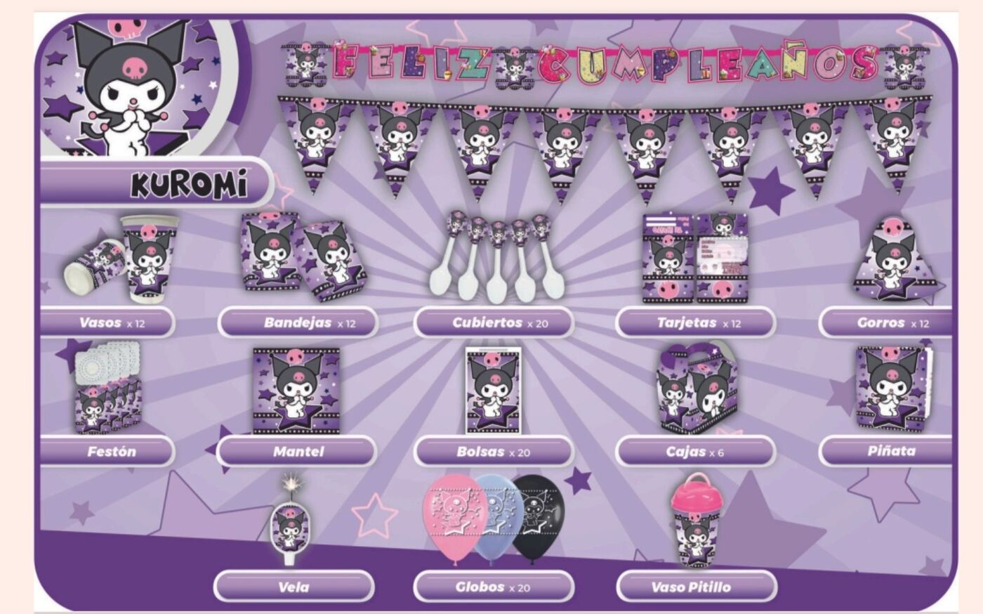 Decoración temática de Kuromi para cumpleaños